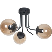 DMR Home Fer Avize Daisy Lüks Modern Tasarım Plafonyer Siyah Renk Bal Camlı Salon - Mutfak - Yatak Odası 3 Lü Avize