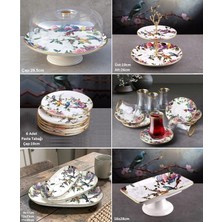 Pinkev Flora 25 Parça Seramik Pasta Kahvaltı Çay Bardağı Sunum Takımı Seti