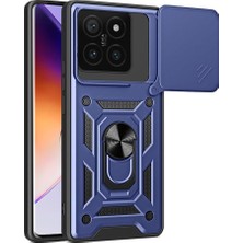 DMR Home Için Uyumlu 14T Pro Kılıf Magnetik Standlı Kamera Korumalı Sürgülü Vega Kapak Mavi