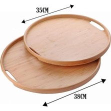 DMR Home 2'li Bambu Tepsi Seti, Ince Tasarım Özel Üretim Yuvarlak 2'li Bambu Tepsi Seti (33 * 22 * 1cm-40 * 28 * 1cm)