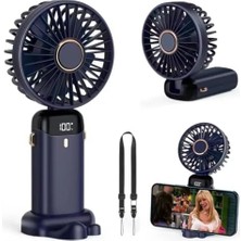 Ozcmax Mini El Fanı 5 Kademeli Dijital LED Göstergeli Boyun Askılı Mini Klima Vantilatör Lacivert