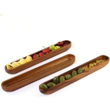 DMR Home Akasya Ağacından Ahşap Zeytin Tabağı, Zeytinlik,ahşap Zeytin Tepsisi El Yapımı Akasya Ahşap Uzun Kano Tekne Tarzı Çanak - Yemek Servis Tabağı Masa Orta Parça (35CM*5CM)