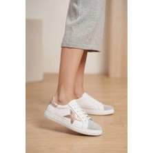 Ayakkabı Fuarı Elit ZYN928 Kadın Hakiki Deri Casual Ayakkabı Beyaz - Gri