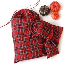 DMR Home Kırmızı Ekose Bağcıklı Yılbaşı Hediye Kesesi, 25X40 cm 10 Adet