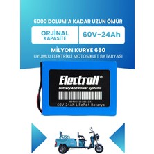 Electroll Milyon Kurye 680 Batarya (Standart Kapasite) Lifepo4 60V 24AH Elektrikli Motosiklet Bataryası