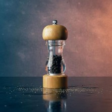 Ozcmax Bambu ve Akrilik Manuel Baharat Öğütücü - Ayarlanabilir Porselen Mekanizmalı - Karabiber, Kaya Tuzu ve Çeşitli Baharatlar Için - 17CM