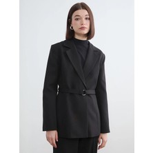 LC Waikiki Lcw Modest Siyah Beli Kemerli Kadın Blazer Ceket