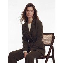 LC Waikiki Lcw Modest Kahverengi Beli Kemerli Kadın Blazer Ceket