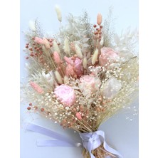 Hidden Botanics 6 Adet Şoklanmış Gerçek Güllü Gelin Buketi - 40 cm Büyük Boy Düğün Çiçeği