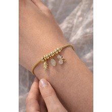 Sacce Scarves & Accessories Kelebek Yaprak Charm Detaylı Yılan Zincir Bileklik – 14K Rodyum Kaplama Xuping Zirkon Taşlı