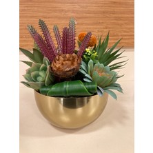 Plus Home Yapay Çiçek Skulent Pirinç Antik Eskitme Saksı Içi Arajman Karma Renk Boy 21 cm Çevre Çap 48 cm
