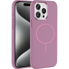 Vardar Aksesuar iPhone 15 Pro Max Kılıf M-Safe Şarj Özellikli Metal Kamera Çerçeveli Edi Silikon Kapak - Mor