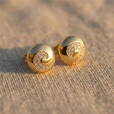 Zeino Yuvarlak Zirkon Taşlı Çelik Küpe - 14K Altın Kaplama 1 cm