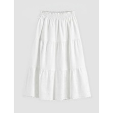 LC Waikiki Lcw Kids Beyaz Beli Lastikli Fisto Detaylı Kız Çocuk Etek