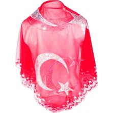 Karakız Damat Şalı Pullu Ay Yıldızlı Kırmızı