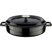 Esranın Dünyası Yüksek Kaliteli Döküm Yayvan Tencere - 28 cm Çapında, Trendy Siyah