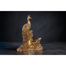 Elifeshop Lüks Tavus Kuşu Şaraplık Biblo Gold Reçine Dekoratif Heykel Feng Shui Ev Ofis Masa Üstü Hediye 34 cm