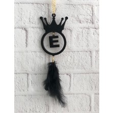 Mdf Ahşap Araba Ayna Süsü ''e'' Harf 8X12 Cm, Tüy Uzunluğu 8-10 cm