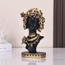 Elifeshop Afrikalı Kadın Heykeli – Siyah 27 cm | Dekoratif Kabile Kadın Büstü | Ofis, Kitaplık, Masaüstü Biblo