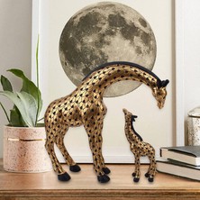 Elifeshop Lüks Anne Yavru Zürafa Biblo Seti 2’li Reçine Dekoratif Heykel Ev Ofis Masa Üstü Hediyelik 27 cm