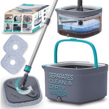 Nuvvo True & Tidy True Clean Paspas ve Kova Sistemi, Kare Döndürmeli Paspas, Çift Bölmeli Paspas Kovası ve 2 Kalın Makinede Yıkanabilir Paspas Pedleri (Spin Mop) Içerir