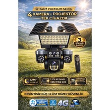 O-Kam OK334 Premium 12MP 4 Kameralı 4G 3 Solar Panel AOV Gece Görüş Sesli Konuşma Akıllı Kamera ve Kumandalı Projektör