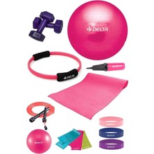 PremiumPort 14 Parça Pilates Seti, Top, Minder, Çember, Bandı ve Dambıl ile Güç ve Esneklik