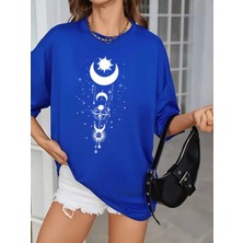 Punix Kids Özel Seri Gezegenler Baskılı %100 Pamuk Oversize Modern Battal Kadın T-Shirt