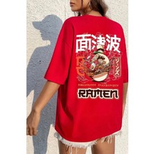 Punix Büyük Beden Özel Seri Ramen Sırt Baskılı %100 Pamuk Oversize Battal Kadın T-Shirt