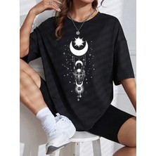 Punix Kids Özel Seri Gezegenler Baskılı %100 Pamuk Oversize Modern Battal Kadın T-Shirt