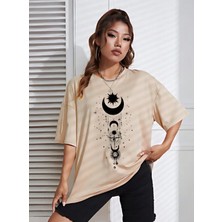 Punix Kids Özel Seri Gezegenler Baskılı %100 Pamuk Oversize Modern Battal Kadın T-Shirt