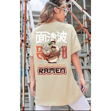 Punix Büyük Beden Özel Seri Ramen Sırt Baskılı %100 Pamuk Oversize Battal Kadın T-Shirt