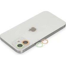 Prativas Iphone 12 Mini Renkli Kamera Lens Koruma Cam - Turuncu-Yeşil