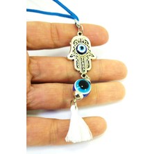 Beyaz Püsküllü Hamse Nazar Boncuğu Araba Dikiz Aynası Süsü El Yapımı