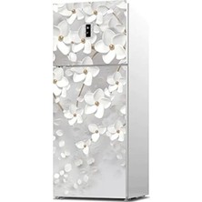 Calperia 3D Beyaz Yapraklar ile Buzdolabı Sticker Kaplama