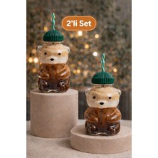 Nokka 2’li Ayıcık Cam Bardak Seti Pipetli Kapaklı – Kahve ve Soğuk Içecek Bardağı