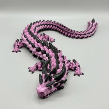 Atatuğ Hediyelik Ipeksi Fuşya ve Simli Koyu Yeşil 24 cm Hareketli Eklemeli Ejderha Figürü - Özel Tasarım 3D Baskı Hediye