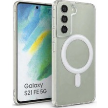 Fenza Samsung Galaxy S21 Fe Uyumlu Kamera Korumalı Magsafe Wireless Şarj Özellikli Lüks Şeffaf Silikon Tel