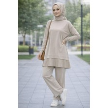 Esra Butik Kadın Tesettür Rahat Kalıp Piliseli Tunik Pantolon Takım – Günlük Şık Kombin