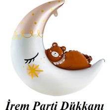 İrem Parti Dükkanı Ayıcıklı Ay Balon Sevimli Ayı Ay Dede Folyo Balon Doğum Baby Shower Balonu 76X86