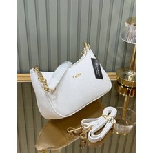 Özbu Gold Zincir Detaylı Kaliteli Şık El ve Omuz Askılı Baget Çanta