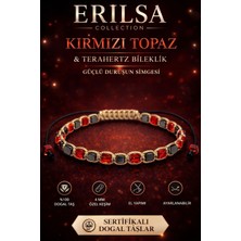 Erilsa Sertifikalı Kırmızı Topaz Terahertz Bileklik 4 mm Küp Kesim – Doğal Taş El Yapımı Ayarlanabilir