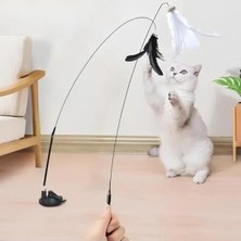 Calperia Esnek Yaylı Vantuzlu Tüylü Kedi Oyuncağı - 2 Oltalı Eğlenceli ve Dayanıklı