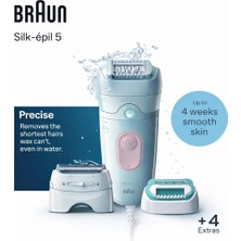 Braun Silk-Épil 5 Epilatör Kadın Epilasyon Cihazı Islak Kuru Kullanım Hassas Tüy Alma Tıraş Başlıklı +4 Aparatlı