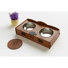 Calperia Ahşap Mama Standı Seti - Paslanmaz Çelik Kaseler ile Kaymaz Taban, Kedi ve Küçük Köpekler Için