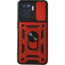 Prativas Reno 5 Lite Kılıf Pars Lens Yüzüklü Silikon - Kırmızı