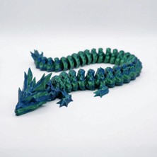 Atatuğ Hediyelik Sihirli Ipeksi Mavi Yeşil 40 cm Hareketli Eklemeli Ejderha Figürü - Özel Tasarım 3D Baskı Hediye