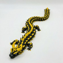 Atatuğ Hediyelik Simli Koyu Yeşil ve Ipeksi Altın 24 cm Hareketli Eklemeli Ejderha Figürü - Özel Tasarım 3D Baskı Hediye