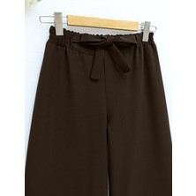 Moda Morfo Duble Kumaş Beli Kuşaklı Bol Paça Pantolon  -Kahve