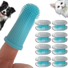 Calperia Evcil Hayvanlar Için 8 Parça Silikon Diş Fırçası Seti, Saklama Kutusu ile (Mavi)